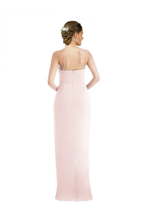 Sleeveless Pink Trumpet Halter Neck Semi Formal Evening Dress