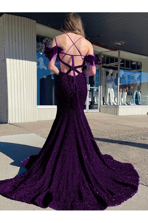 Sleeveless Plum Purple Sheath Spaghetti Straps Evening Dress