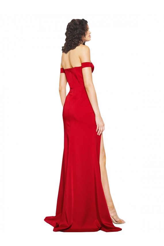 Sleeveless Red A-Line Silky Satin Off the Shoulder Formal Evening Dress