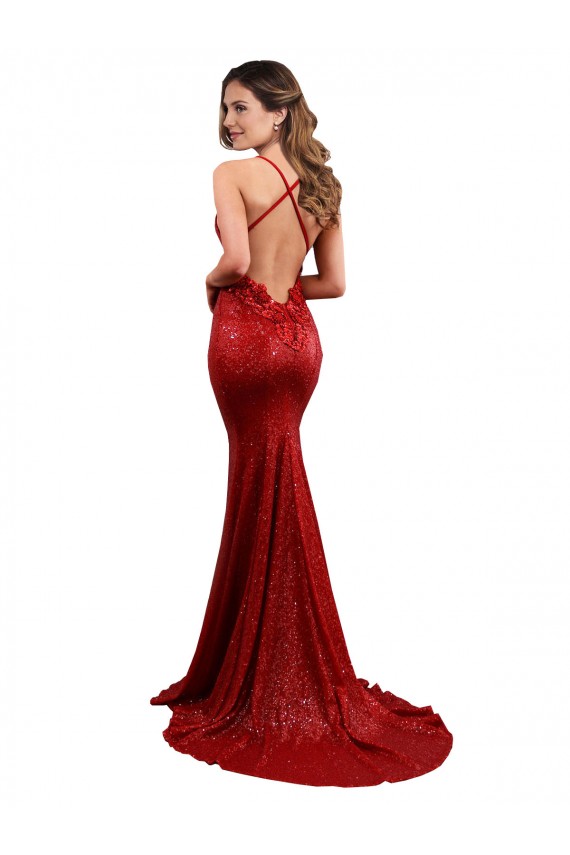 Sleeveless Red Low Back Mermaid V-Neck Evening Dress