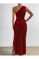 Sleeveless Red Sheath One Shoulder Evening Dress