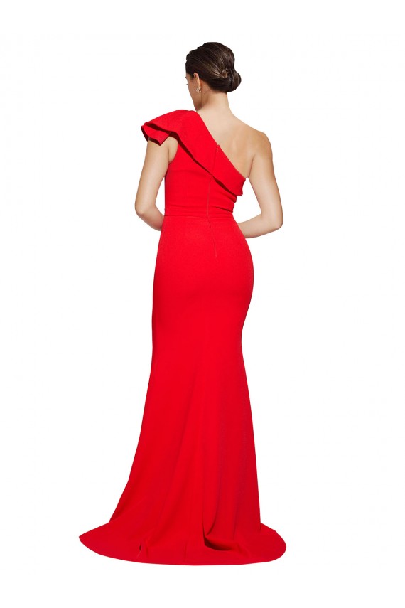 Sleeveless Red Sheath One Shoulder Semi Formal Evening Dress