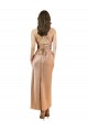 Sleeveless Rose Gold Low Back Sheath Cowl Neck Formal Evening Dress