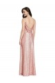 Sleeveless Rose Gold Low Back Sheath V-Neck Formal Evening Dress