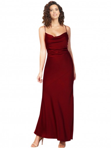 Sleeveless Burgundy Low Back Sheath Cowl Neck Black Tie Evening Dress UK Factory