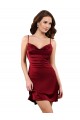 Sleeveless Burgundy Criss Cross Open Back Sheath Cowl Neck Formal Evening Dress