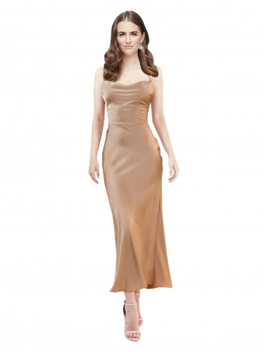 Sleeveless Rose Gold Low Back Sheath Cowl Neck Formal Evening Dress UK Factory