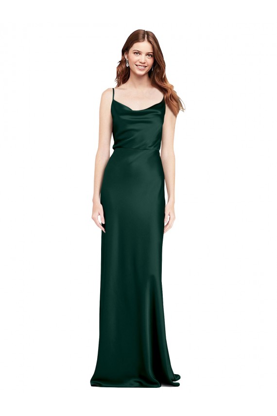 Sleeveless Hunter V-Back Sheath Cowl Neck Black Tie Evening Dress