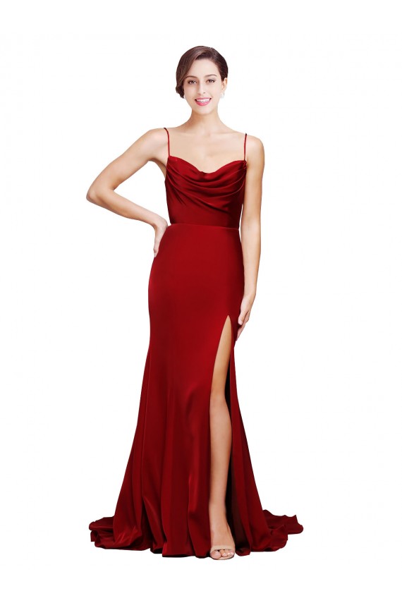 Sleeveless Burgundy Criss Cross Back Sheath Spaghetti Straps Black Tie Evening Dress