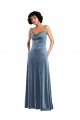 Sleeveless Dusty Blue Criss Cross Open Back Sheath Cowl Neck Semi Formal Evening Dress