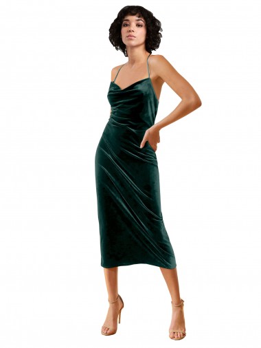 Sleeveless Dark Green Criss Cross Open Back Sheath Spaghetti Straps Formal Dress UK Factory