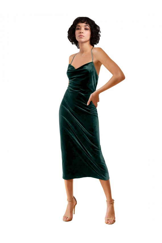 Sleeveless Dark Green Criss Cross Open Back Sheath Spaghetti Straps Formal Dress