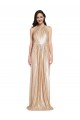 Sleeveless Gold Sheath Halter Neck Formal Evening Dress