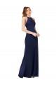 Sleeveless Sapphire Criss Cross Back Sheath High Neck Formal Evening Dress