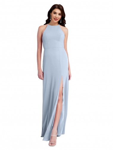 Sleeveless Light Sky Blue Criss Cross Open Back Sheath Halter Neck Formal Evening Dress UK Factory