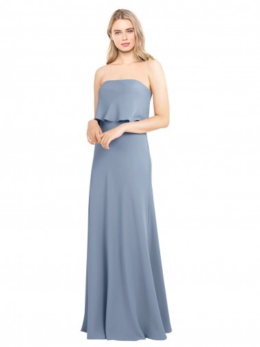 Sleeveless Smoke Blue Sheath High Neck Formal Dress UK Factory