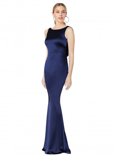 Sleeveless Dark Navy Low Back Sheath Halter Neck Formal Evening Dress UK Factory