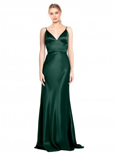 Sleeveless Hunter V-Back Sheath Spaghetti Straps Formal Evening Dress UK Factory