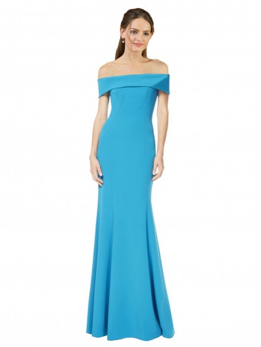 Sleeveless Peacock Blue Sheath Off the Shoulder Formal Dress UK Factory