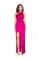 Sleeveless Fuchsia Sheath Silky Satin One Shoulder Formal Evening Dress