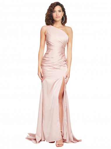 Sleeveless Pink Sheath One Shoulder Black Tie Evening Gown UK Factory