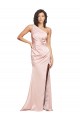 Sleeveless Pink Low Back Sheath Silky Satin One Shoulder Formal Evening Dress