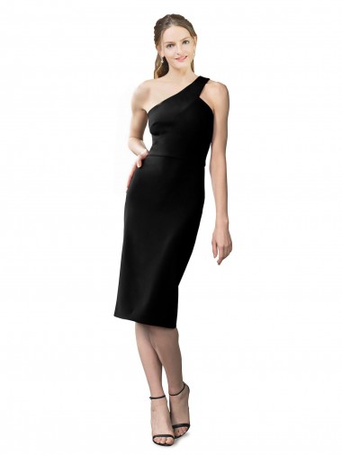 Sleeveless Black Sheath Stretch Crepe One Shoulder Formal Evening Dress UK Factory