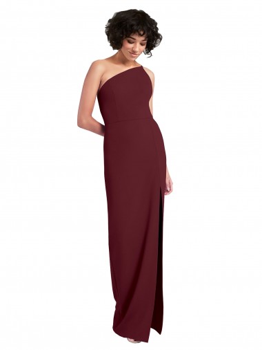 Sleeveless Burgundy Gold Sheath One Shoulder Formal Evening Dress UK Factory