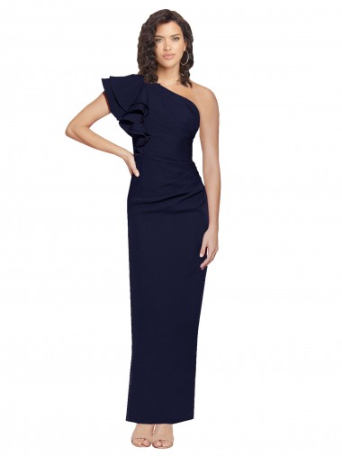 Sleeveless Dark Navy Sheath One Shoulder Formal Evening Dress UK Factory