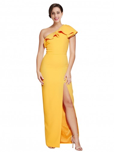 Sleeveless Saffron Sheath One Shoulder Formal Evening Dress UK Factory