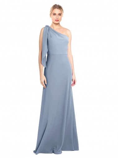 Flutter Sleeves Smoke Blue Sheath One Shoulder Formal Dress UK Factory