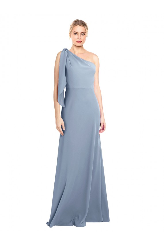 Flutter Sleeves Smoke Blue Sheath One Shoulder Formal Dress