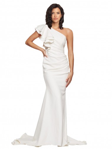 Sleeveless Ivory Sheath One Shoulder Semi Formal Evening Dress UK Factory