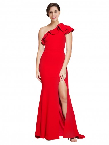 Sleeveless Red Sheath One Shoulder Semi Formal Evening Dress UK Factory