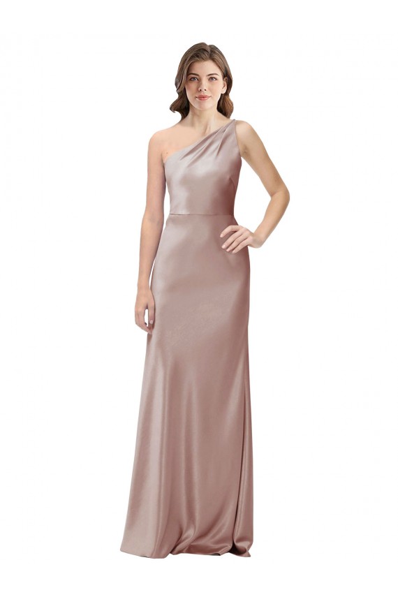 Sleeveless Dusty Pink Open Back Sheath One Shoulder Formal Evening Dress