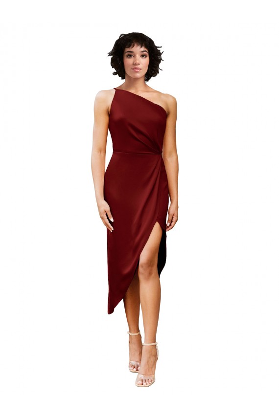 Sleeveless Burgundy Sheath One Shoulder Black Tie Evening Dress