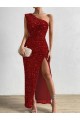 Sleeveless Red Sheath One Shoulder Evening Dress