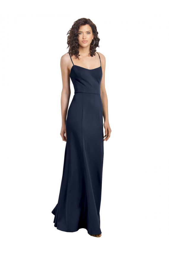 Sleeveless Dark Navy Low Back Sheath High Neck Formal Dress