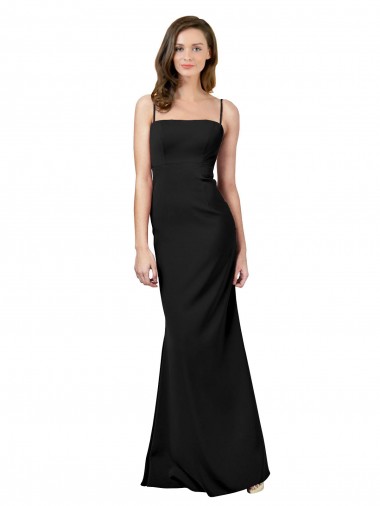 Sleeveless Black Open Back Sheath Spaghetti Straps Formal Evening Dress UK Factory