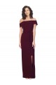 Sleeveless Burgundy Gold Low Back Sheath Off the Shoulder Formal Evening Dress