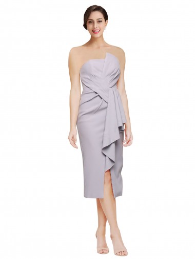 Sleeveless Arctic Lilac Low Back Sheath Strapless High Low Evening Dress UK Factory