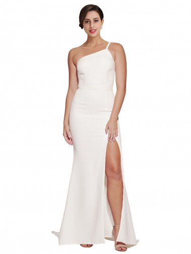 Sleeveless Ivory Sheath Stretch Crepe One Shoulder Semi Formal Evening Dress UK Factory