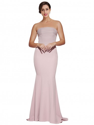 Sleeveless Mauve Low Back Sheath Strapless Formal Evening Dress UK Factory