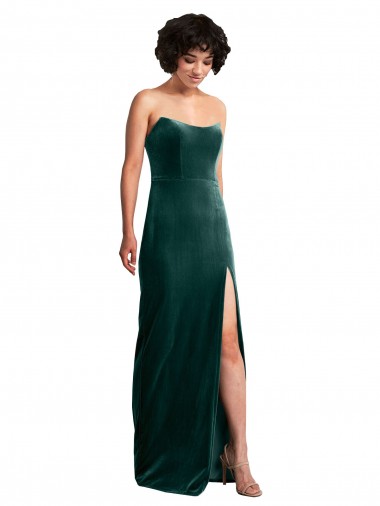 Sleeveless Dark Green Low Back Sheath Strapless Black Tie Evening Dress UK Factory