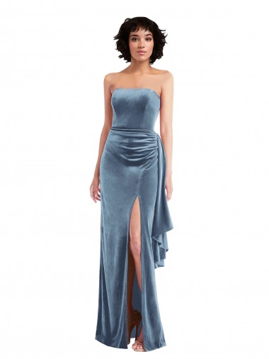 Sleeveless Dusty Blue Low Back Sheath Strapless Formal Evening Dress UK Factory