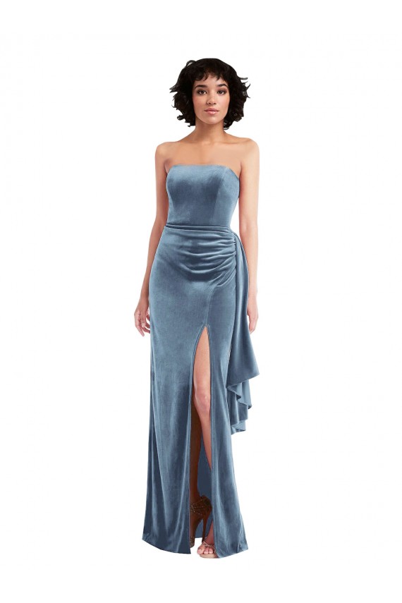 Sleeveless Dusty Blue Low Back Sheath Strapless Formal Evening Dress