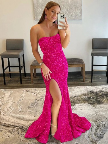 Sleeveless Fuchsia Sheath Strapless Evening Dress UK Factory