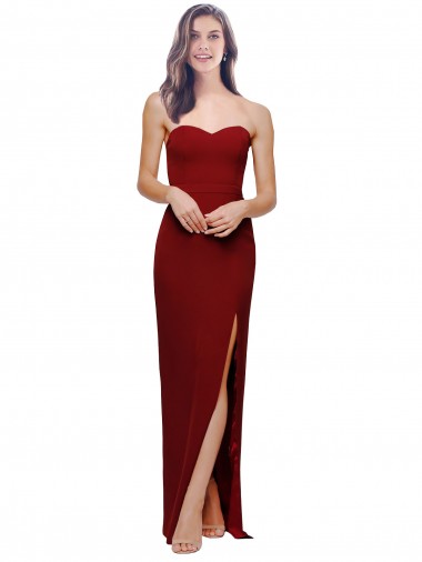 Sleeveless Burgundy Low Back Sheath Sweetheart Evening Dress UK Factory