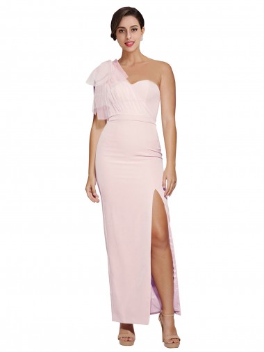 Sleeveless Pink Low Back Sheath One Shoulder Formal Evening Dress UK Factory