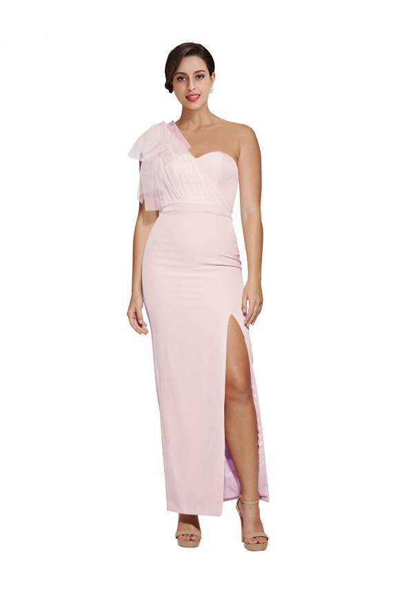 Sleeveless Pink Low Back Sheath One Shoulder Formal Evening Dress